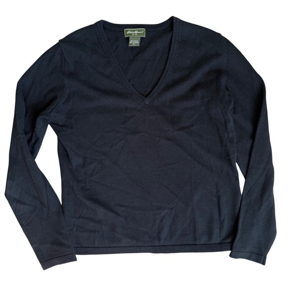 Eddie Bauer Sweaters - Eddie Bauer Cotton Cashmere V-Neck Sweater Women's M Black Knit Long Sleeve VTG